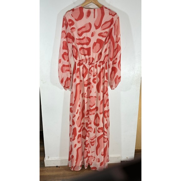 BY EGREIS Puff Sleeve Slit Maxi Dress Womans Small Leopard Print Sumer Beach - Picture 11 of 13